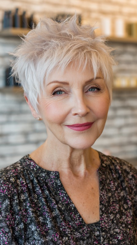 Sprightly Silver Textured Pixie with Lifted Top