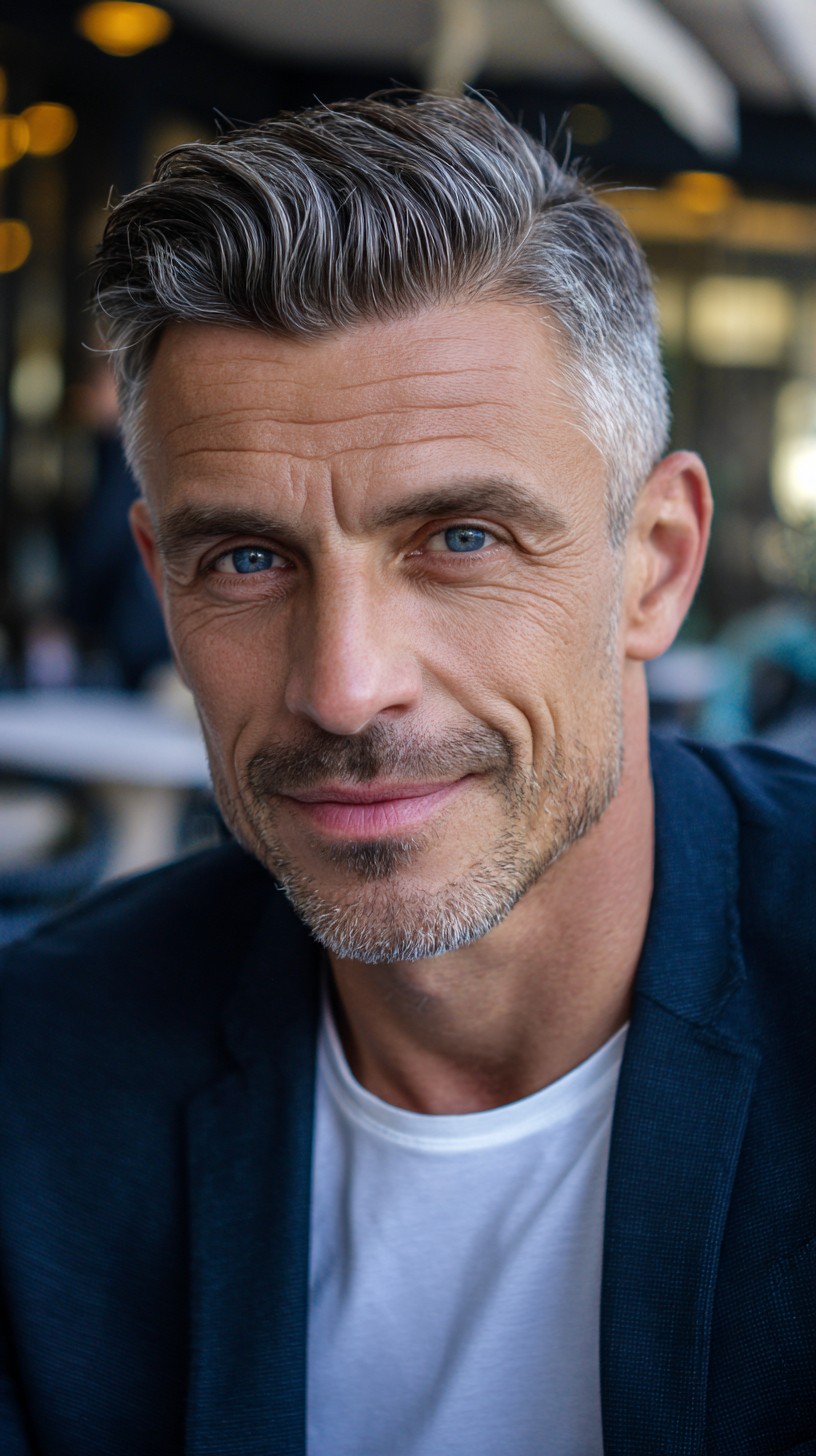 Stylish Silver Slick-Back with Tapered Sides