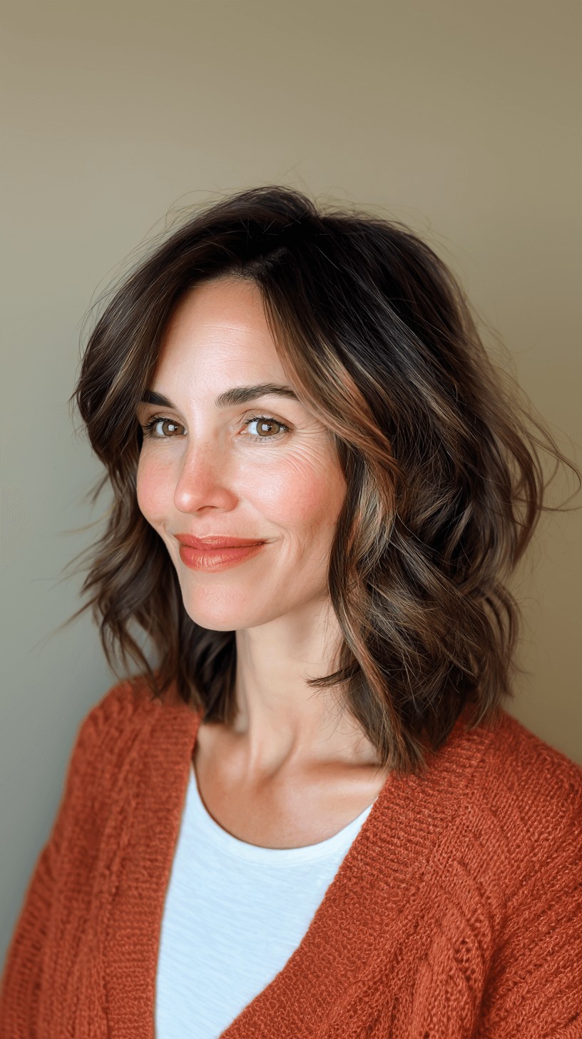 Stylish Wavy Mid-Length Cut with Subtle Highlights