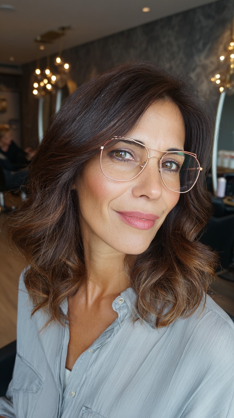 Subtle Brunette Balayage with Soft Waves