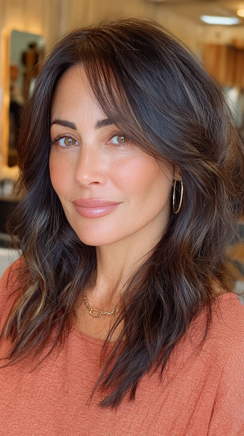 Subtle Brunette Balayage with Soft Wavy Layers