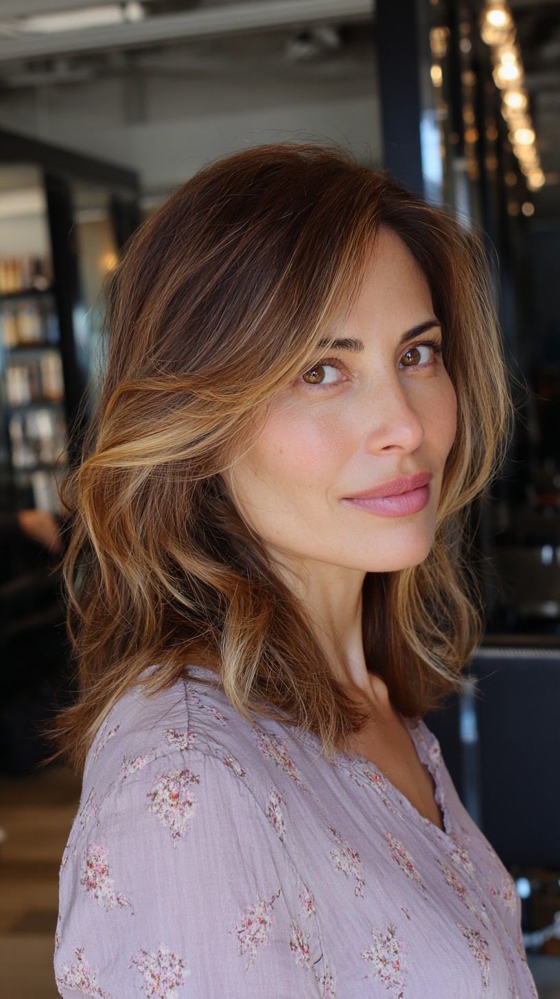 Sun-Kissed Chestnut Waves with Layered Texture