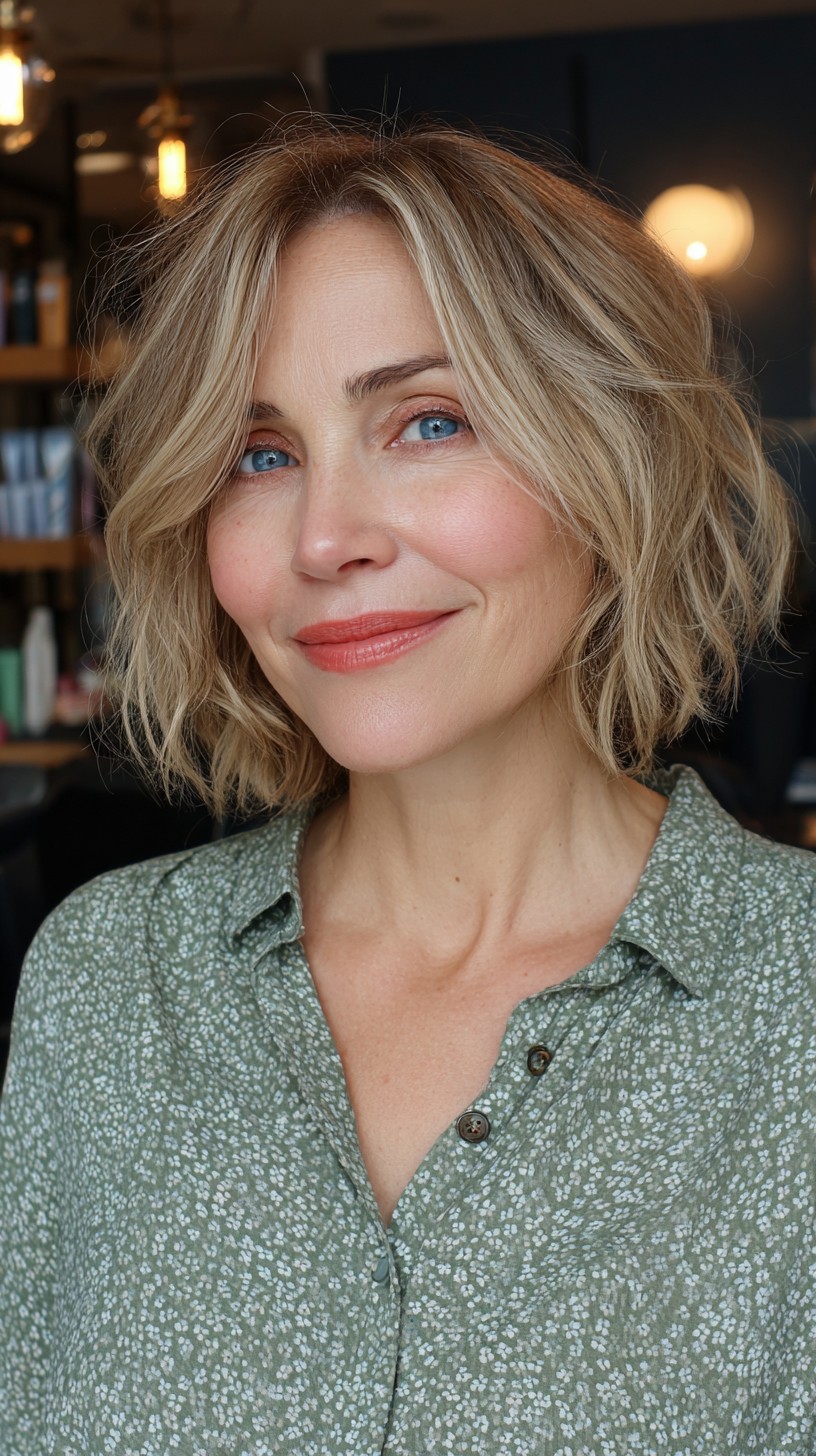 Textured Blonde Lob with Natural Waves