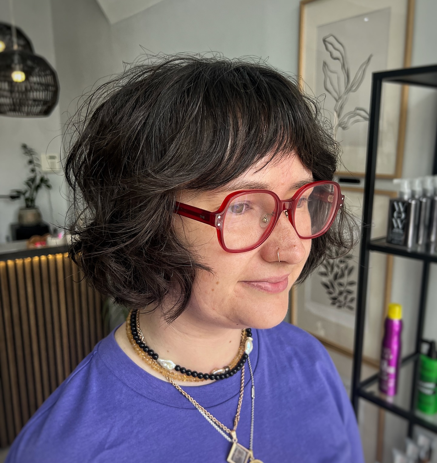 Textured Curly Bob with Soft Bangs