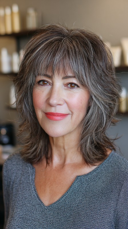 Textured Salt-and-Pepper Shag with Feathered Layers