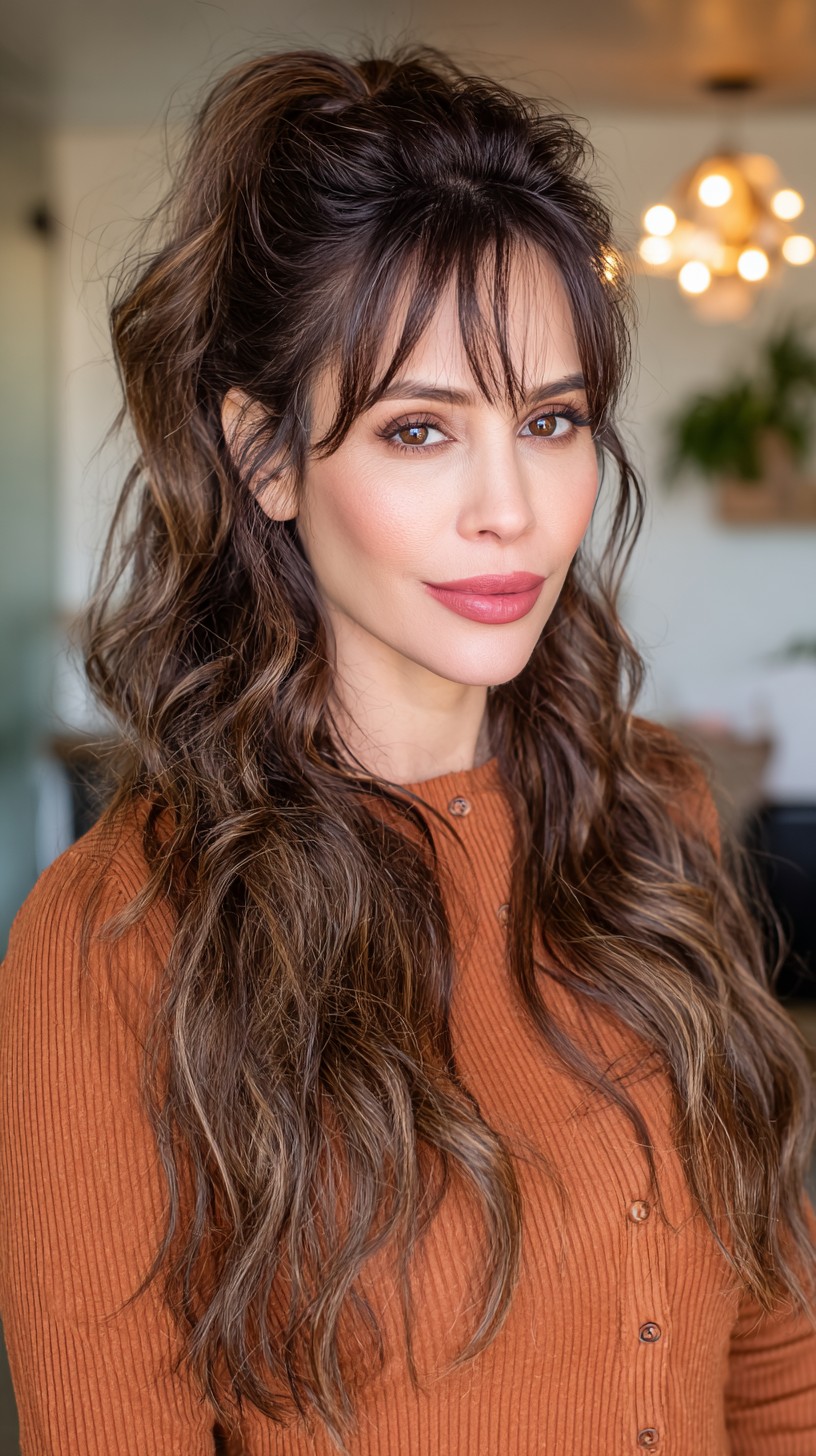 Tousled Brunette Half-Up Pony with Soft Curls
