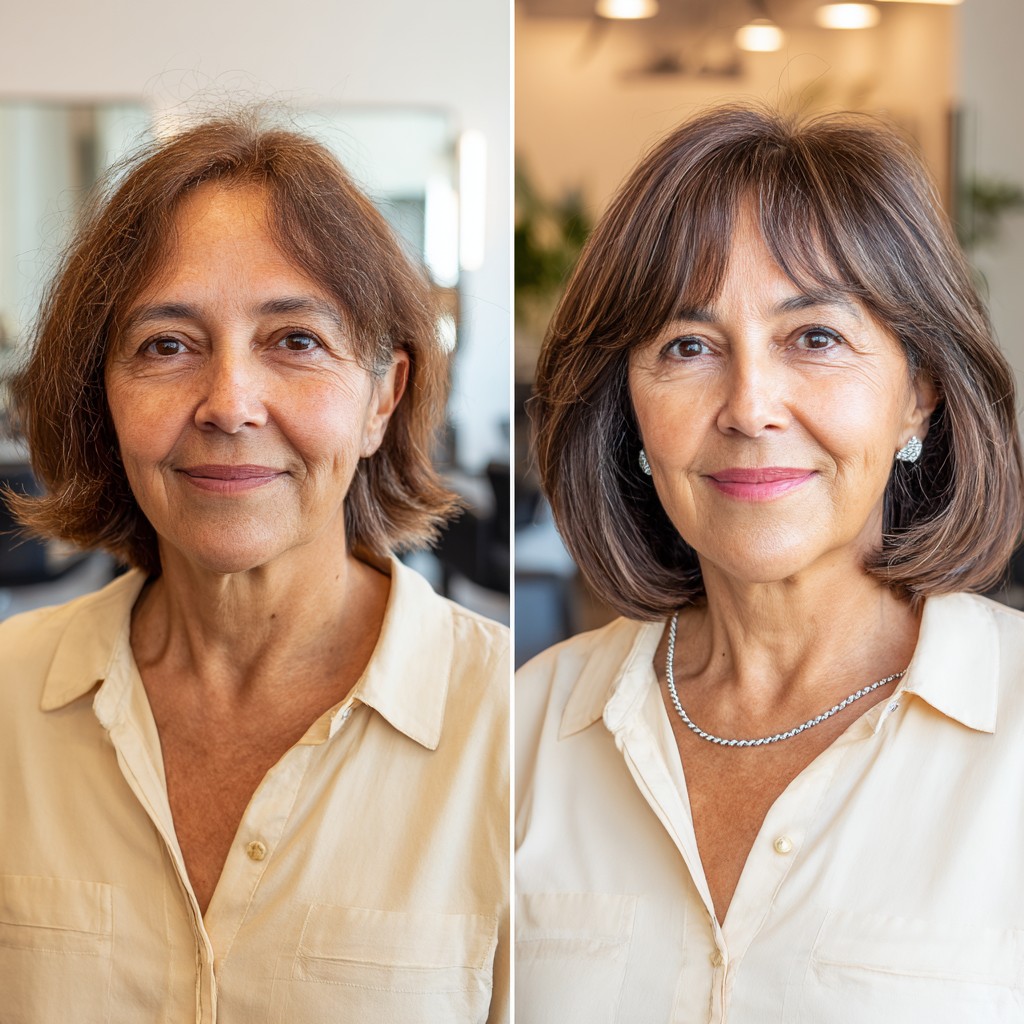 Transformative Shoulder-Length Cut with Soft Curtain Bangs