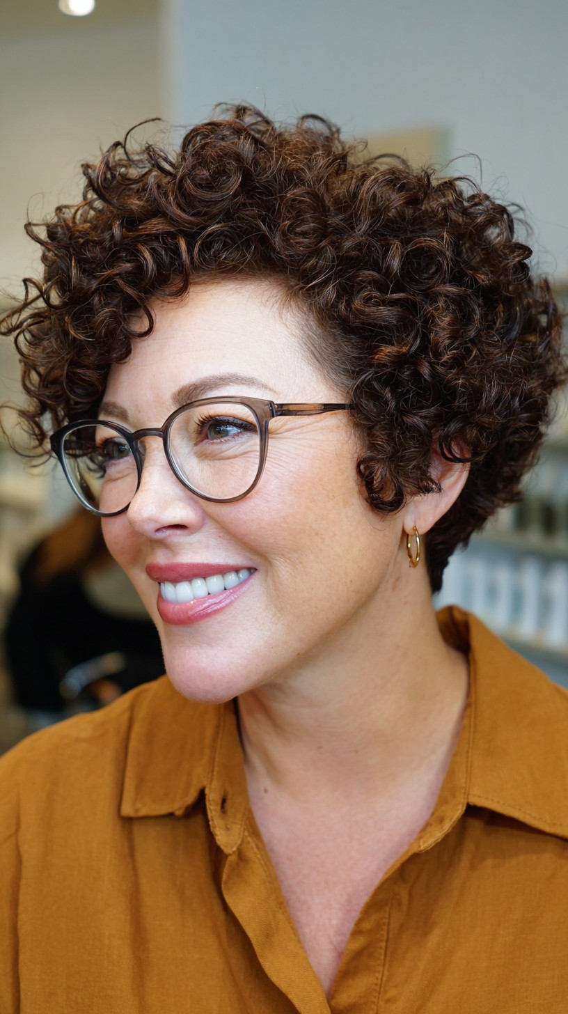 Vibrant Chestnut Curly Pixie for Mature Women