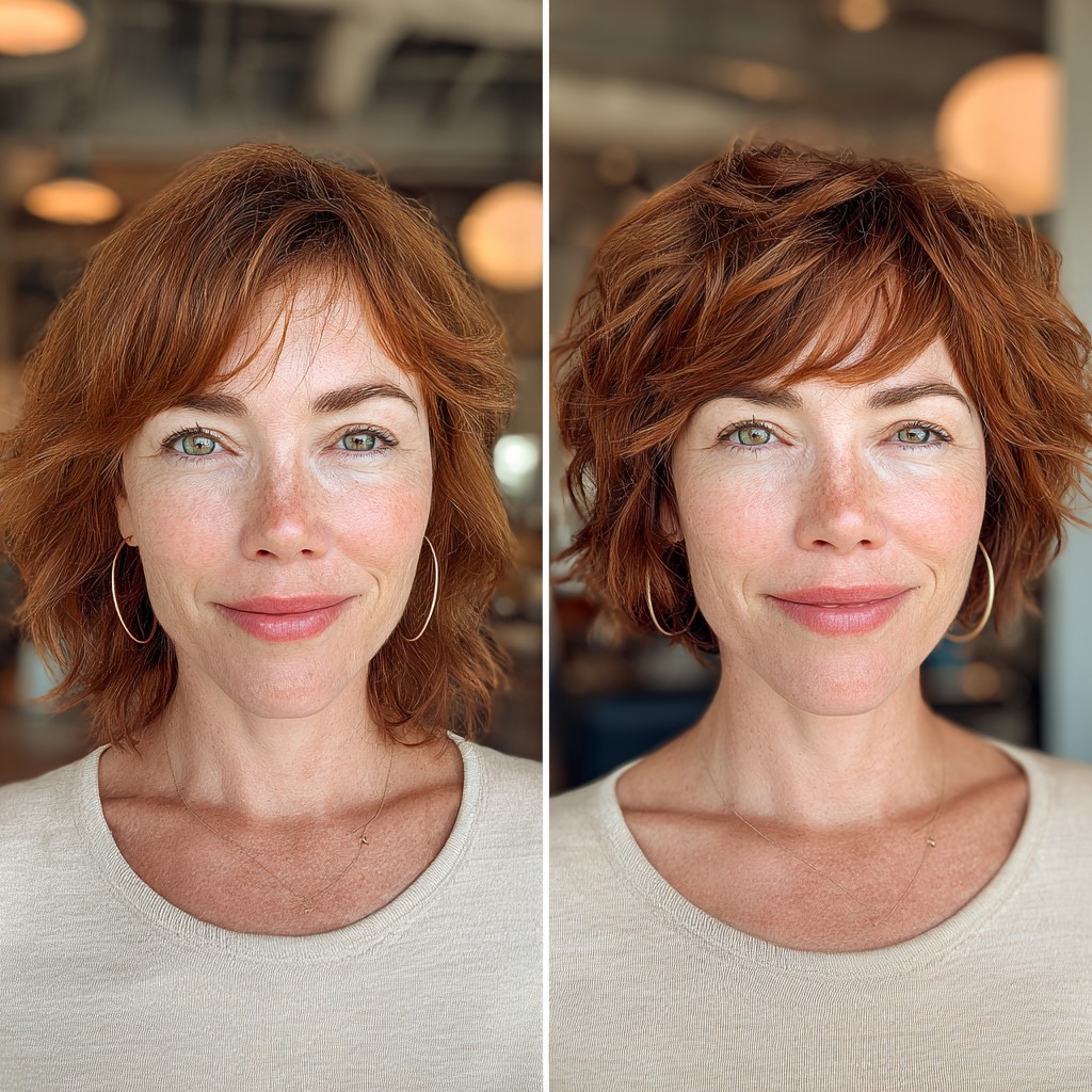 Vibrant Copper Textured Shag with Soft Bangs