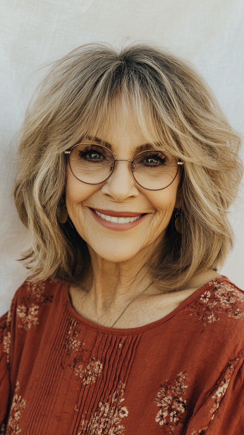 Vibrant Salt-and-Pepper Shag with Soft Fringe