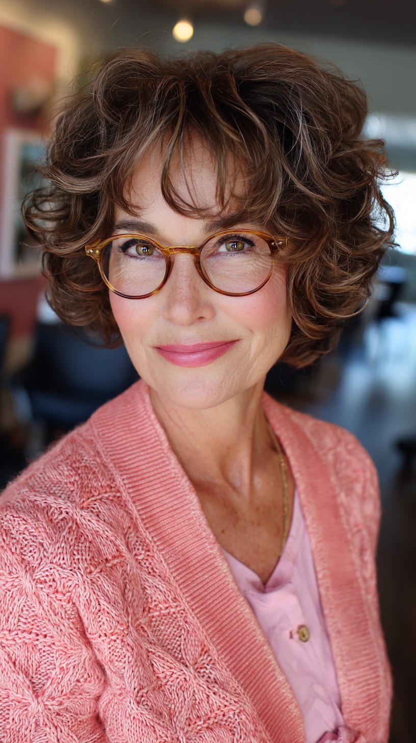 Vivacious Chestnut Curls with Delicate Fringe