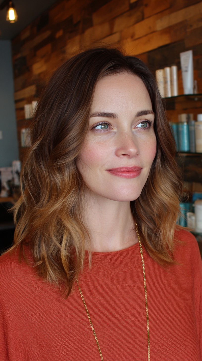 Warm-Toned Ombre Waves with Textured Ends