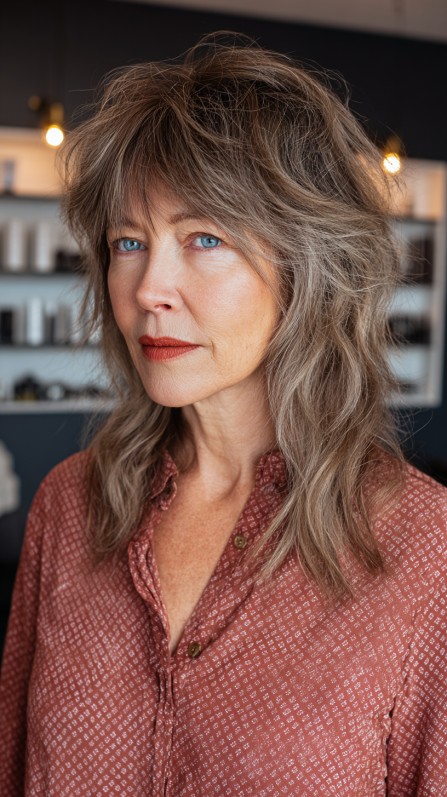 Windswept Gray Layered Cut with Natural Highlights