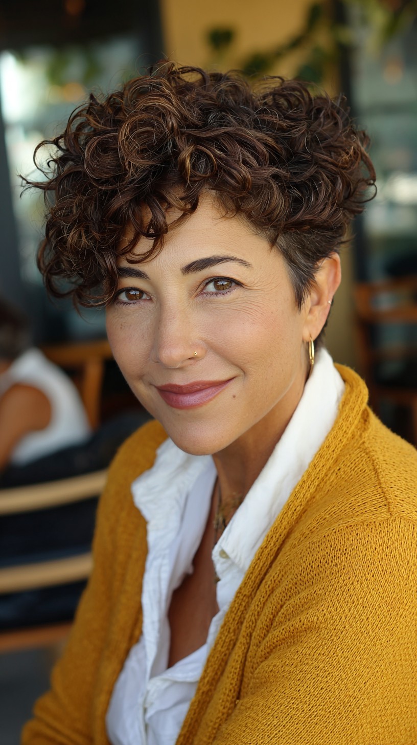 Bronze-Toned Tousled Curly Bob