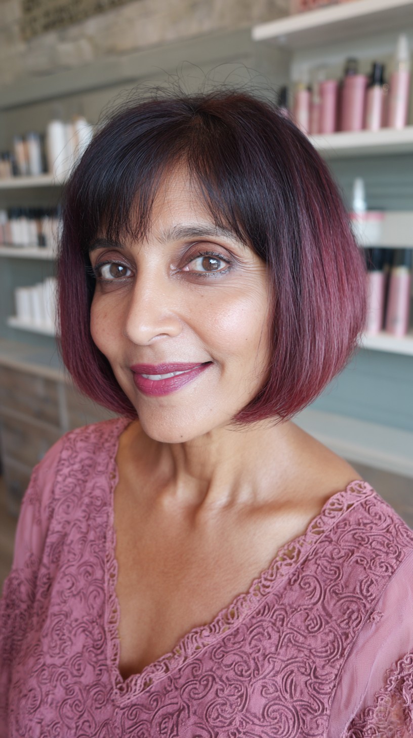 Burgundy Bob with Soft Front Fringe