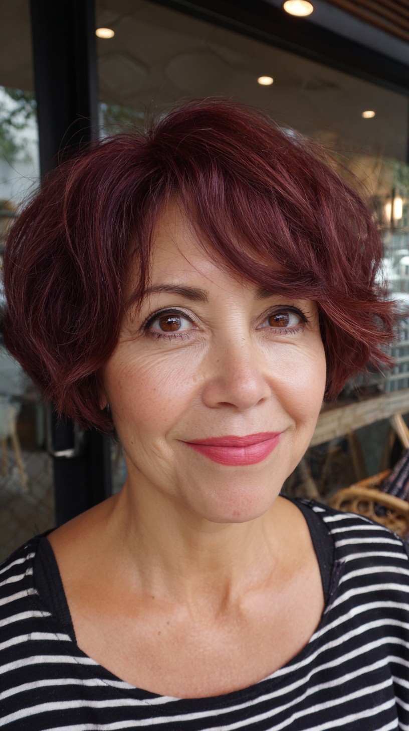 Burgundy Wavy Bob with Subtle Highlights
