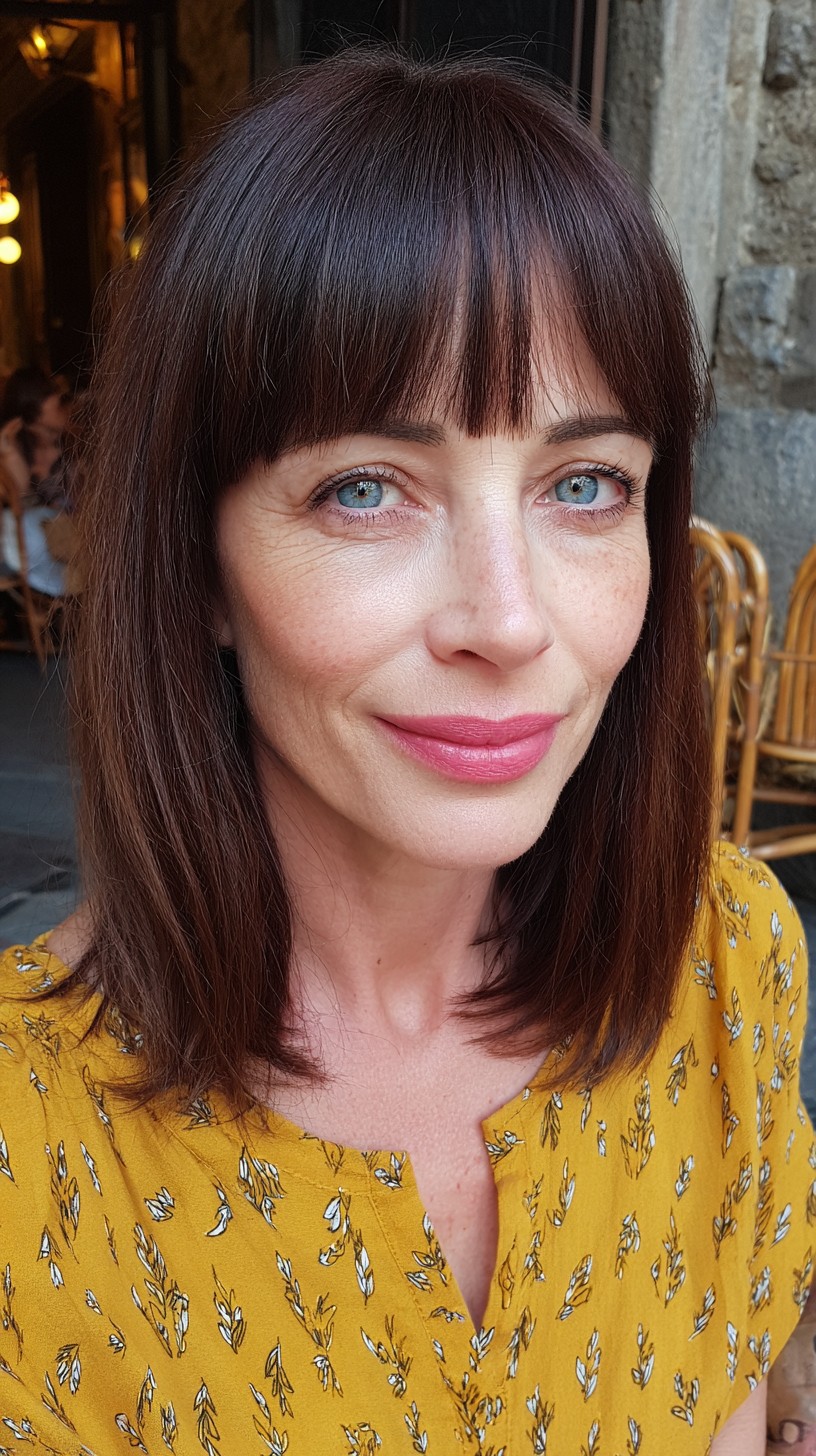 Captivating Chestnut Bob with Full Fringe