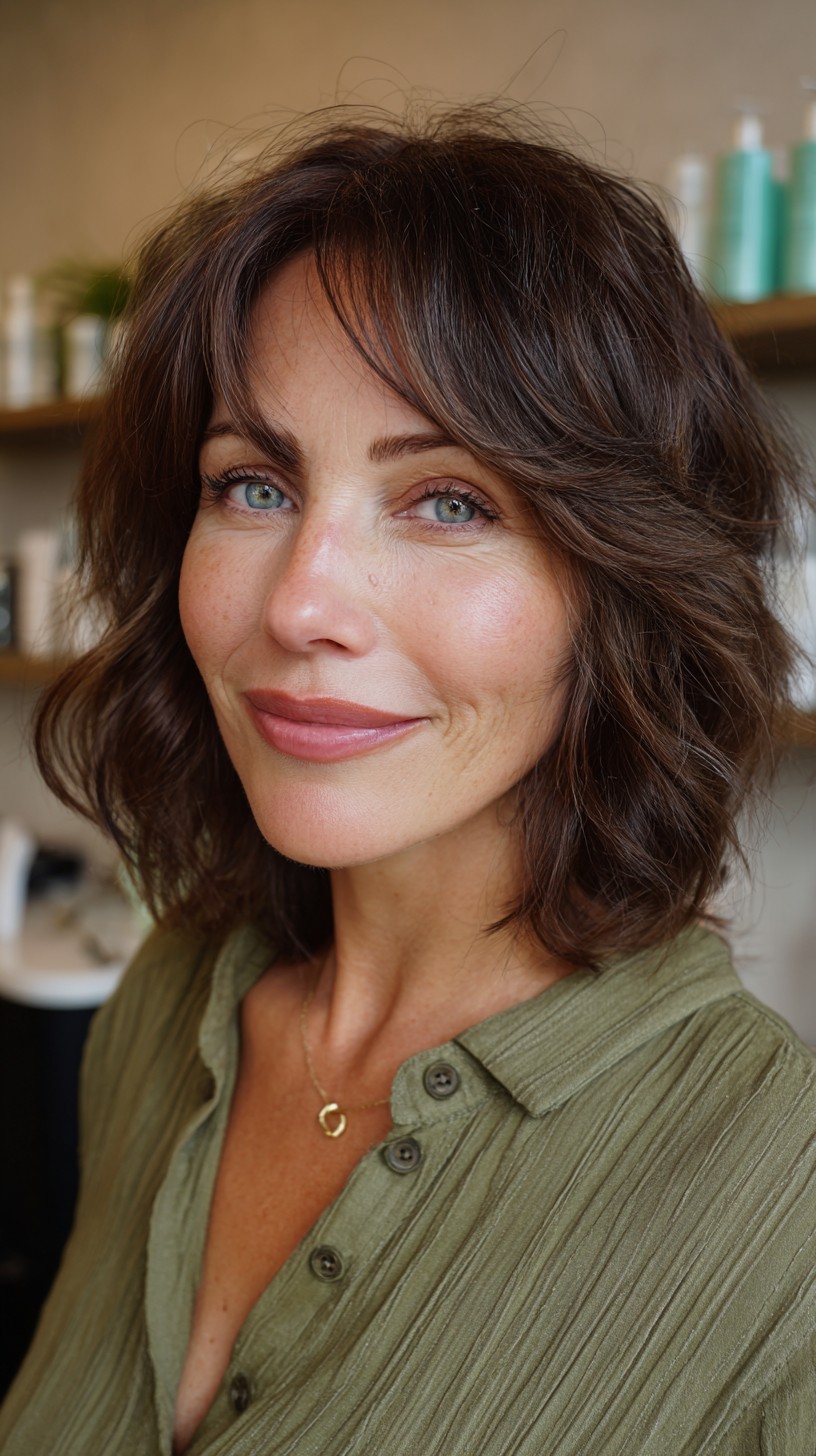 Chestnut Tousled Bob with Soft Bangs