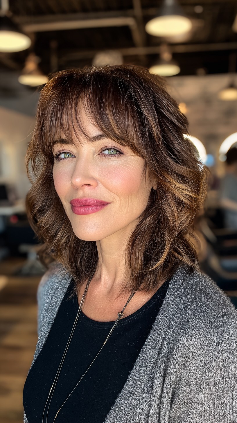 Chic Chestnut Tousled Bob with Fringe