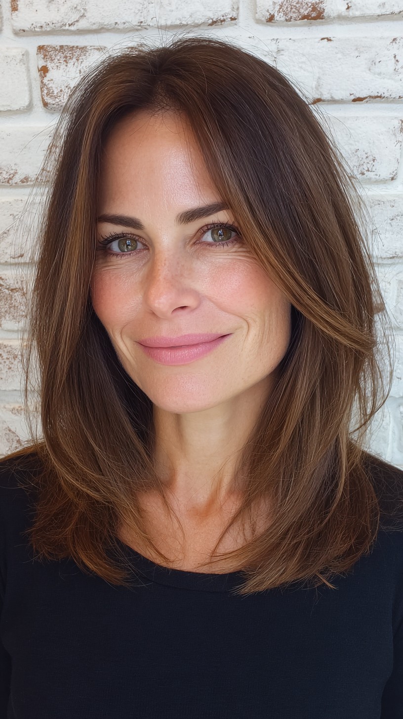 Chic Medium-Length Chestnut Cascade
