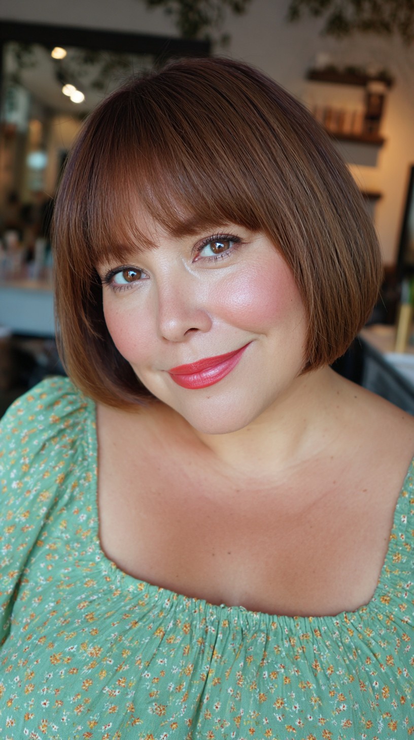 Classic Chestnut Bob with Full Blunt Bangs