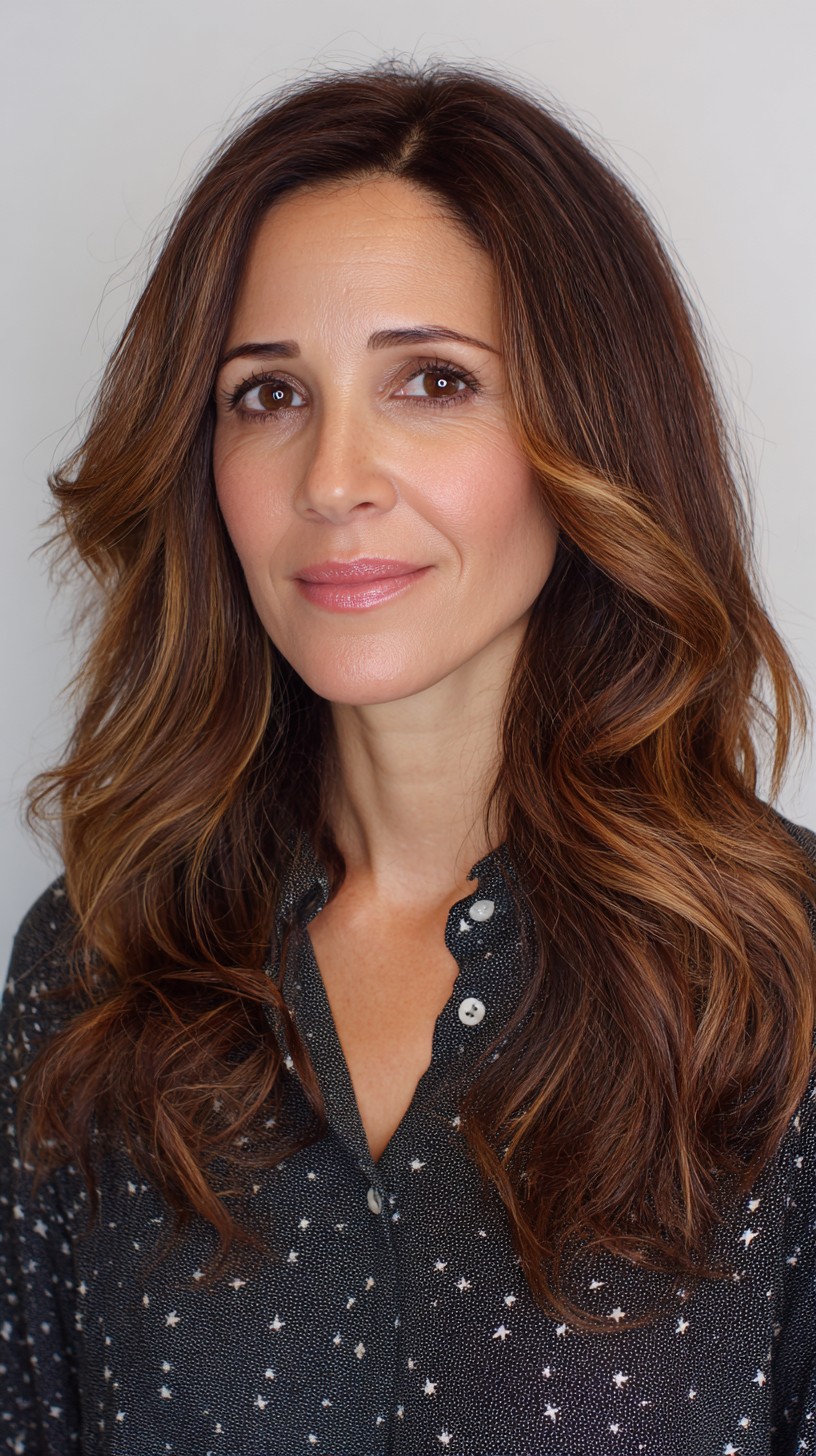 Effervescent Chestnut Curls with Delicate Balayage