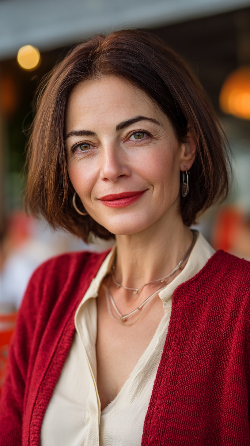 Effortless Chestnut Layered Bob with Face Sculpting Fringe