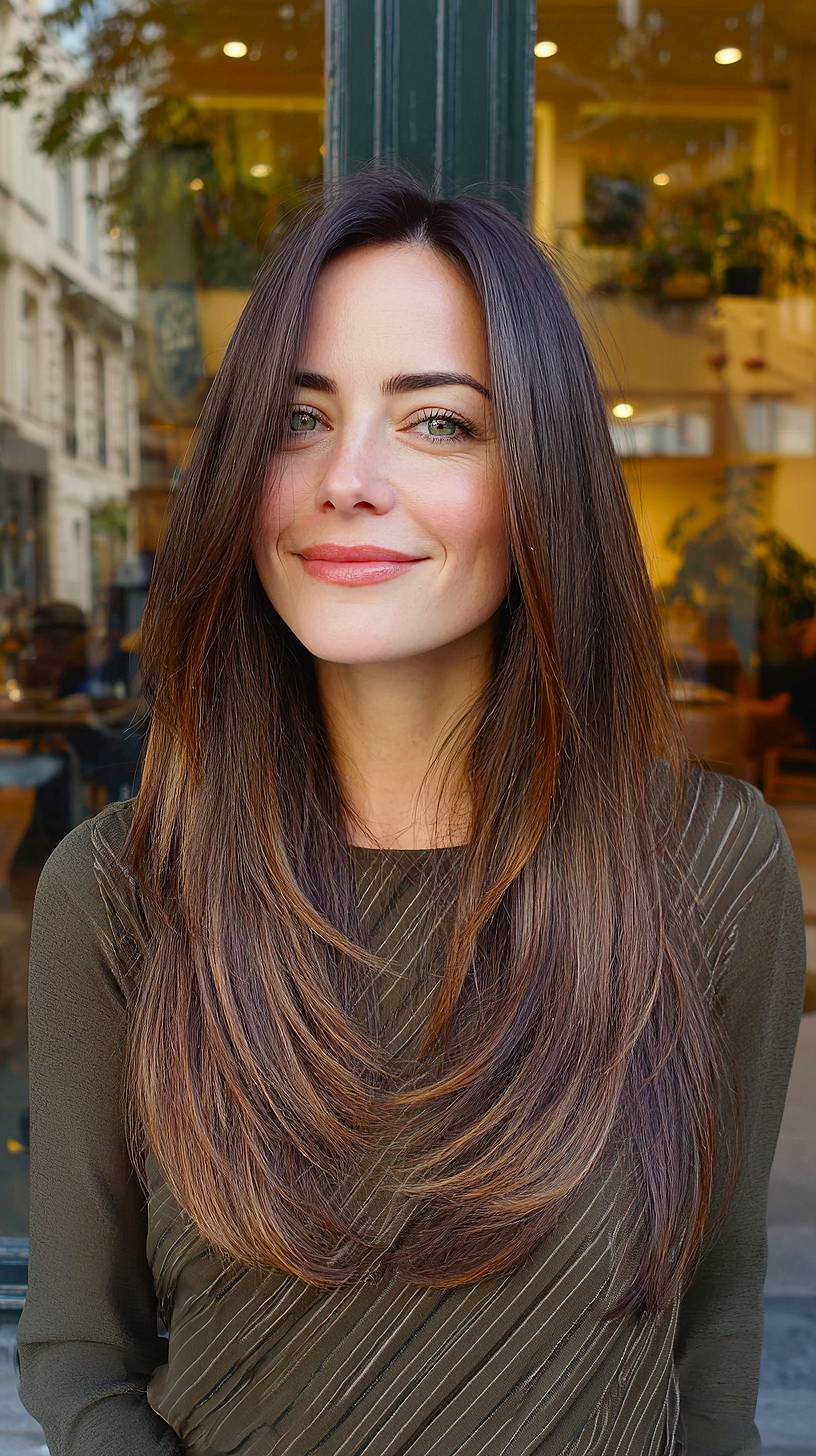Elegant Long Layered Hair with Subtle Caramel Highlights
