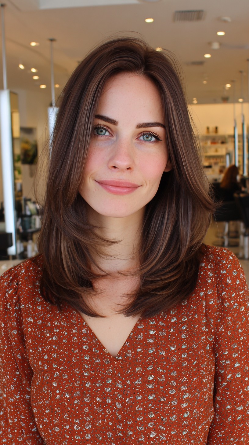 Flowing Chestnut Layers with Subtle Face-Framing