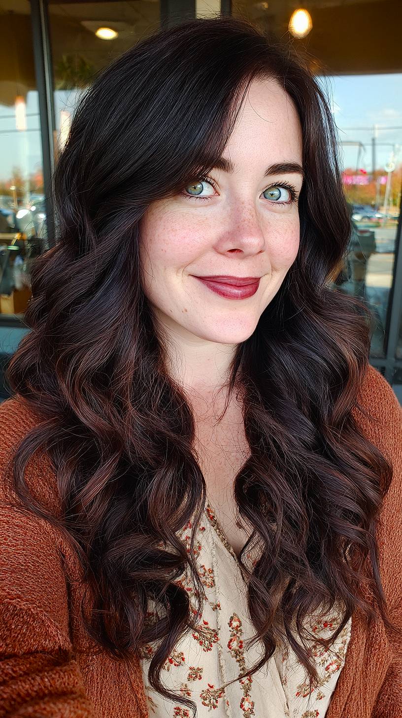 Glamorous Deep Chocolate Waves with Crimson Undertones