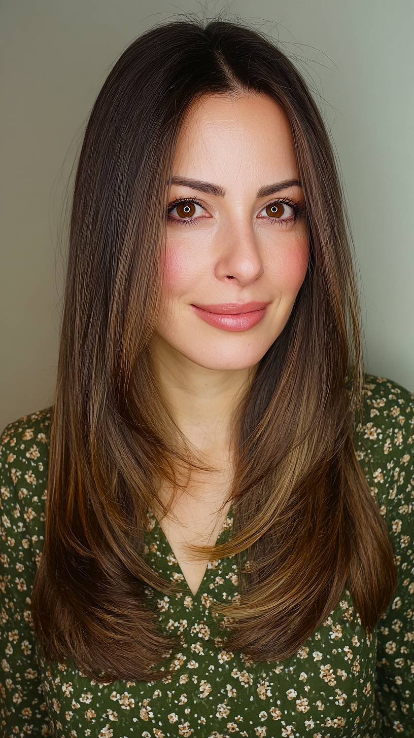 Glossy Caramel-Tipped Layers for Brunettes