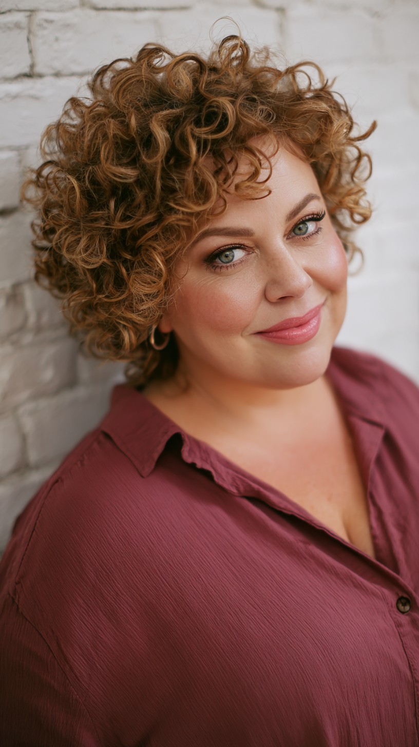 Golden-Toned Curly Bob with Layered Volume