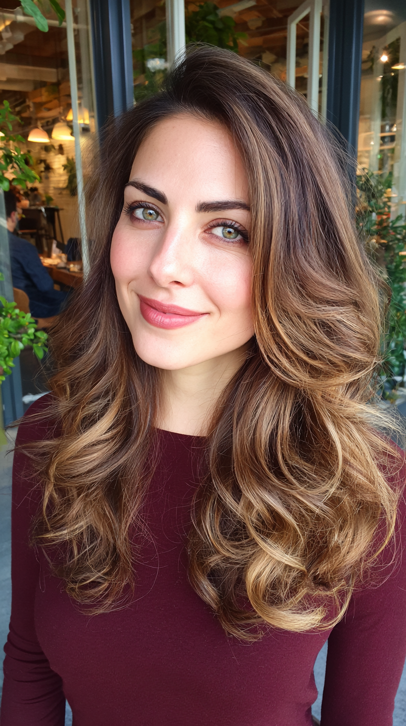 Gorgeous Long Brunette Waves with Blonde Balayage