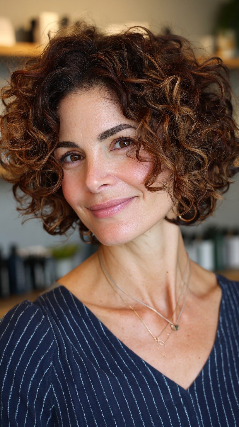 Lustrous Deep Caramel Curled Bob