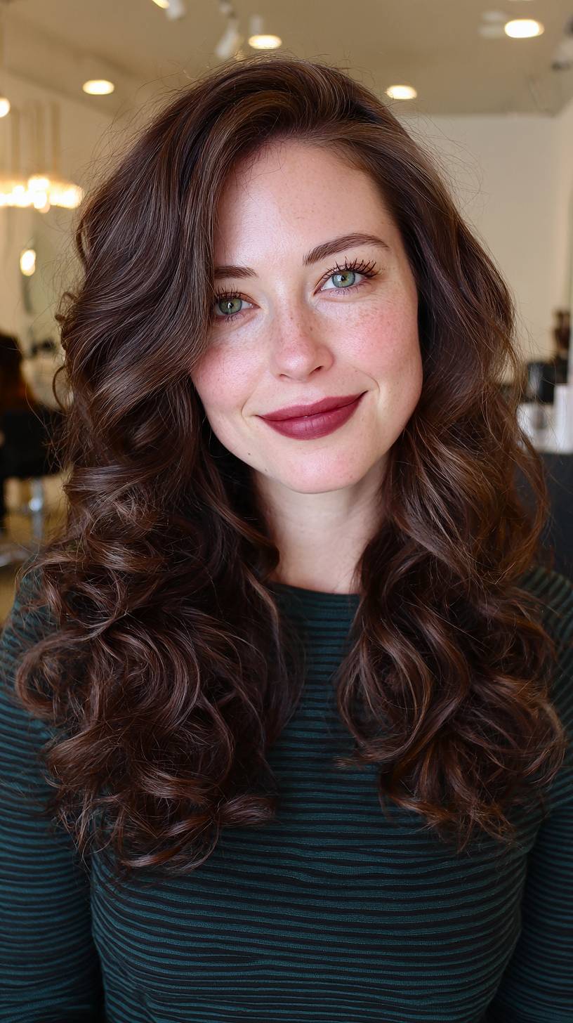Luxurious Chestnut Curls with Subtle Depth