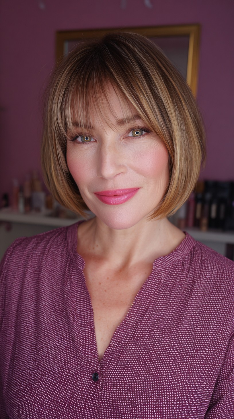Modern Blonde Bob with Feathered Bangs