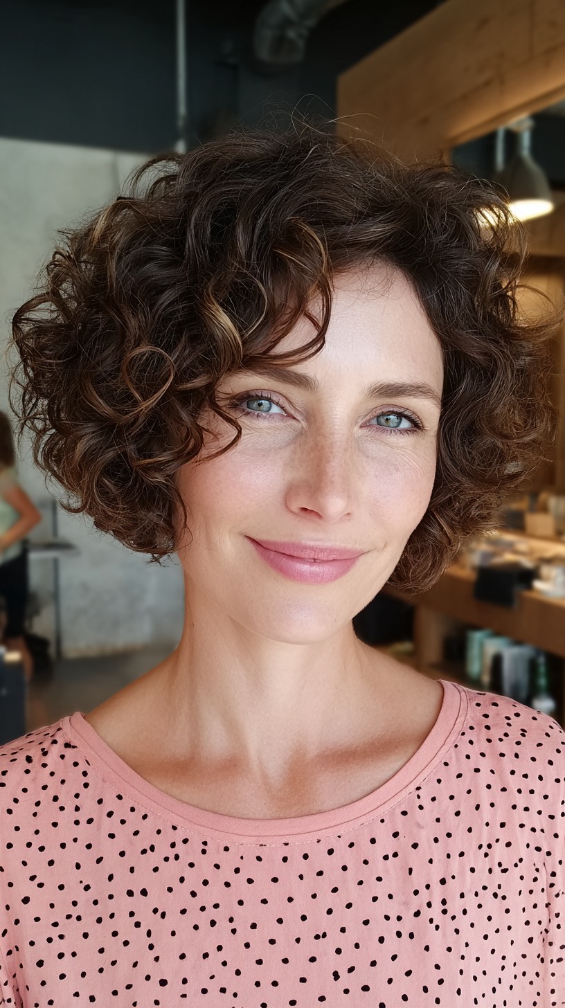 Natural Chestnut Curls with Soft Contours