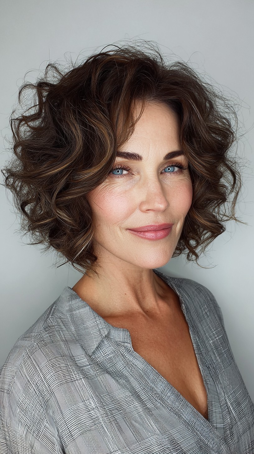 Playful Chestnut Waves with Defined Curls