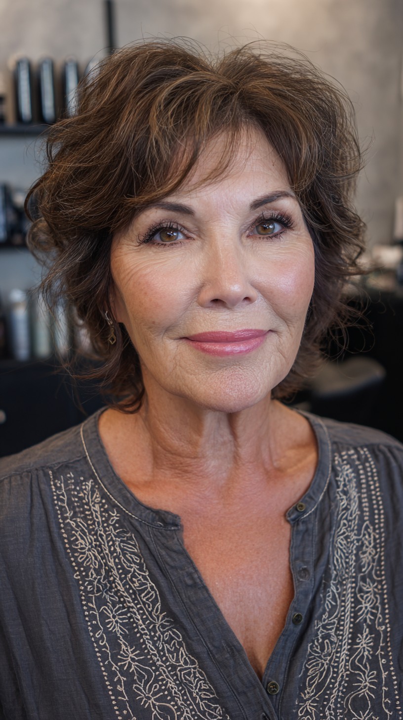 Playful Chestnut Waves with Soft Bangs