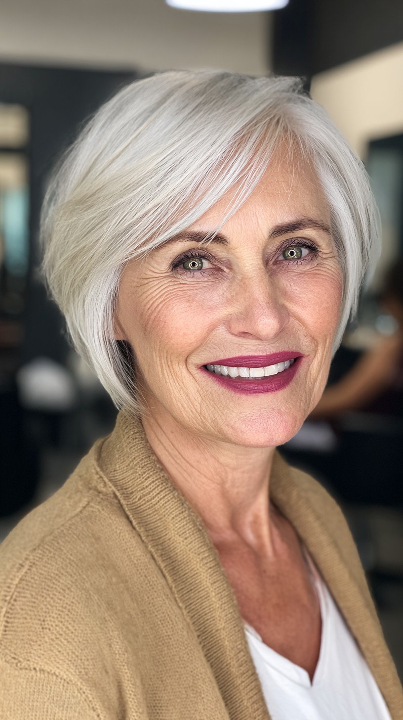 Polished Silver A-Line Bob with a Textured Finish