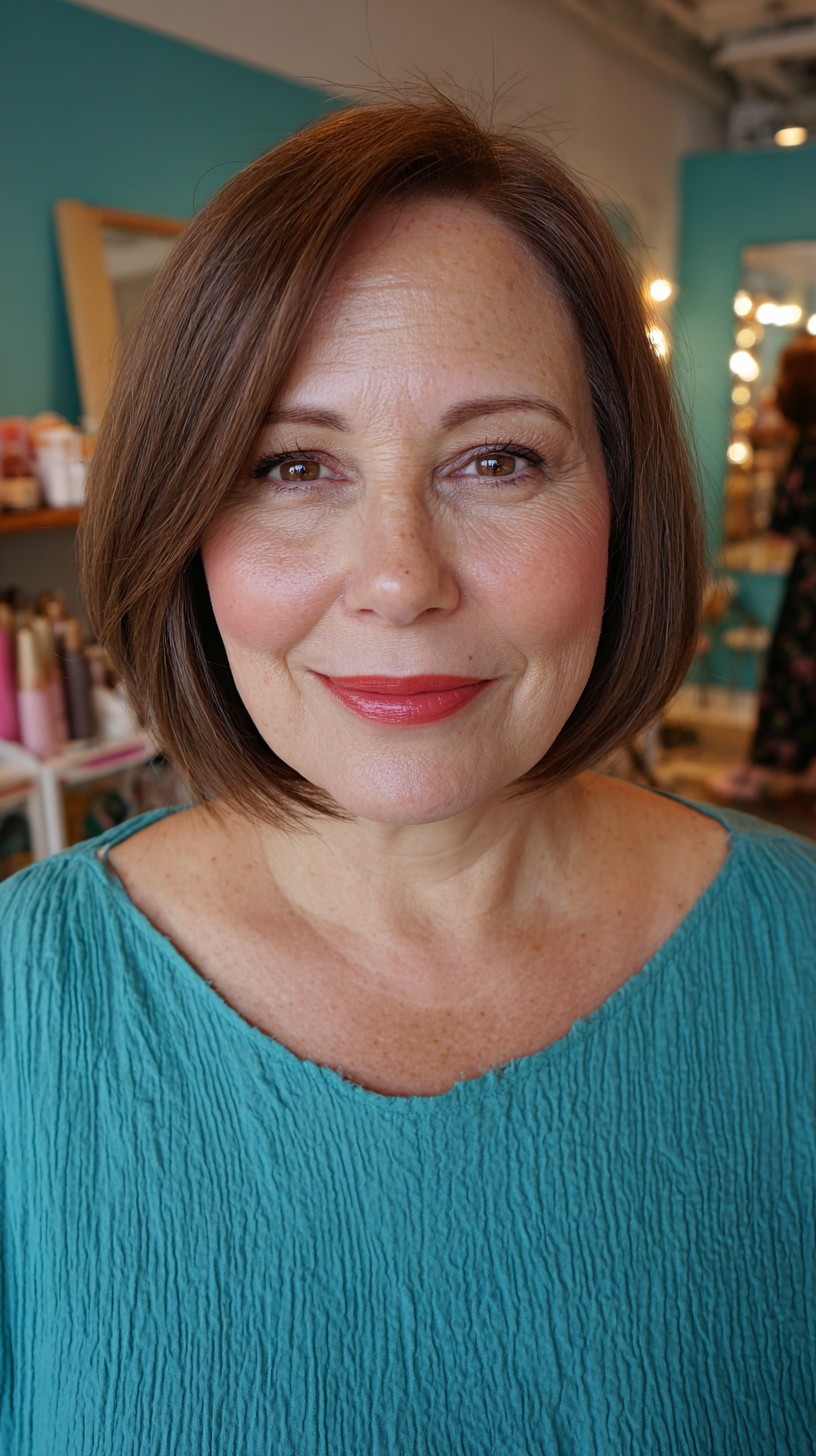 Refined Auburn Lob with Soft Face-Framing Layers