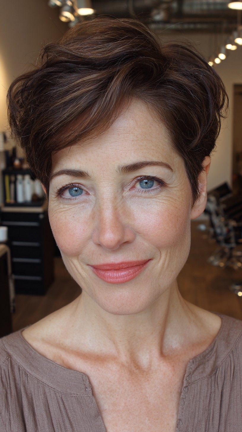 Refined Chestnut Pixie with Soft Tousles