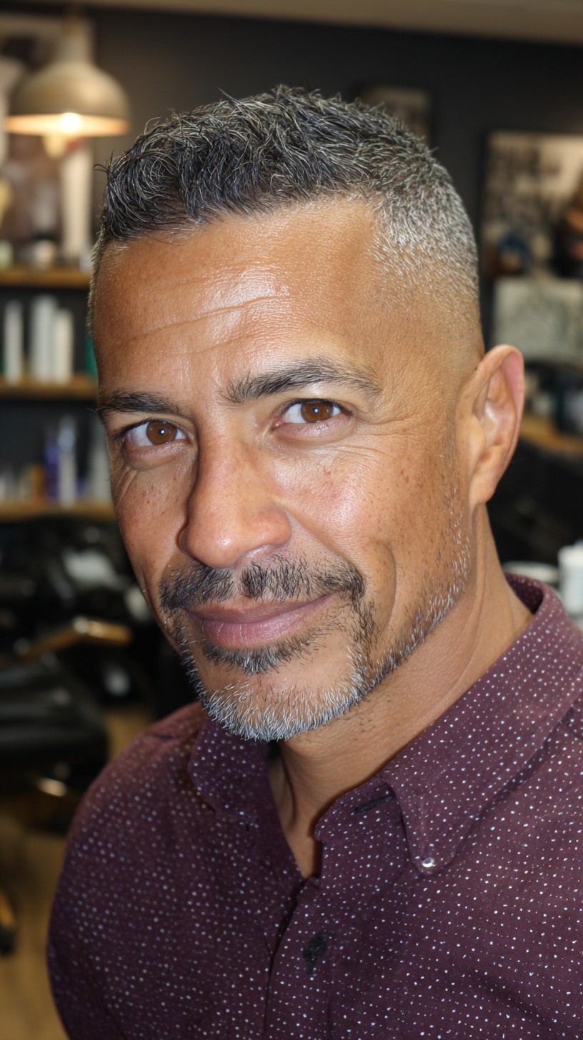Refined Salt-and-Pepper Taper Cut with Textured Top