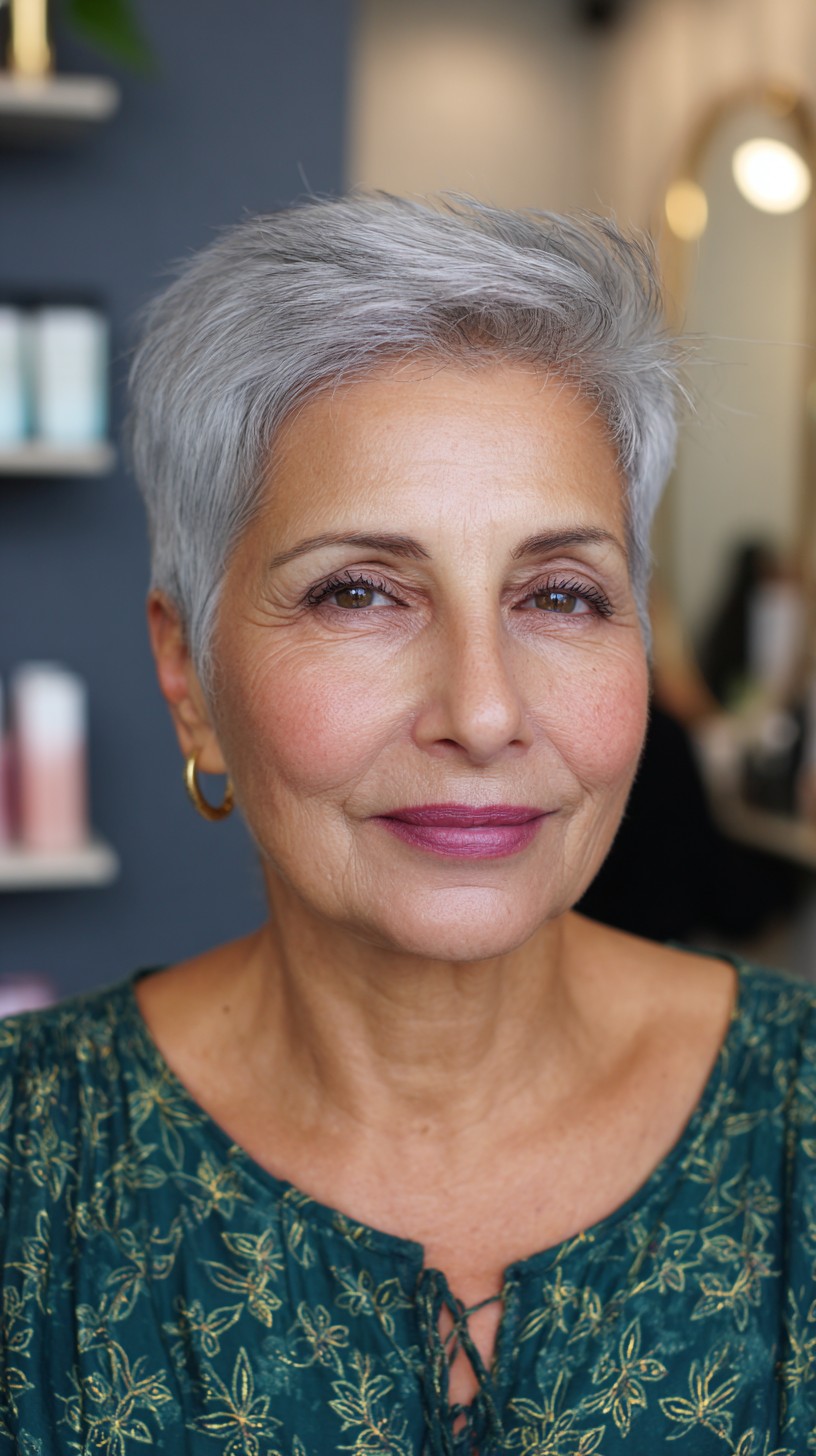 Refined Silver Crop with Elegant Feathering