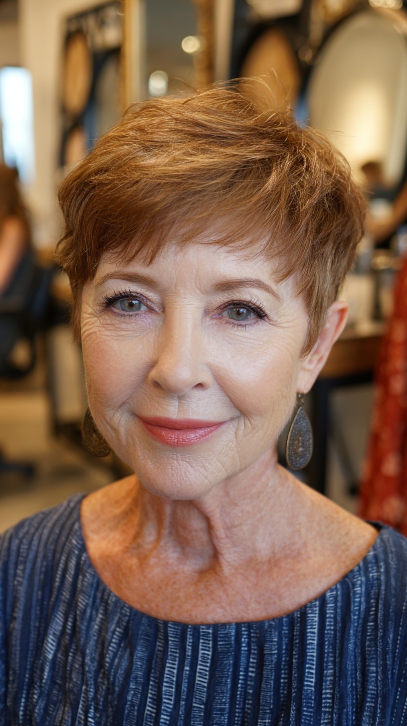 Rich Auburn Tapered Pixie with Textured Top