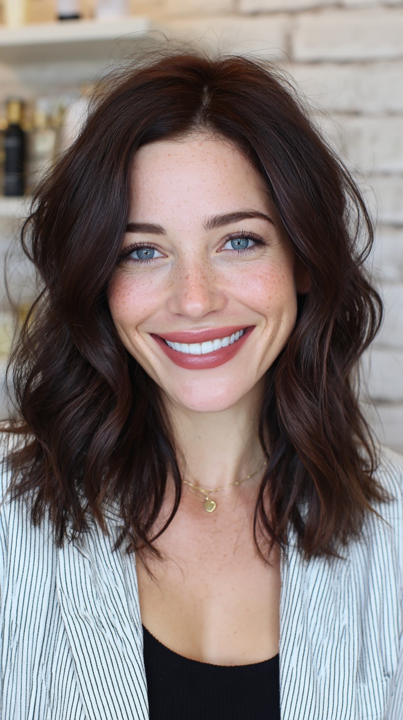 Rich Chestnut Waves with Delicate Face-Framing