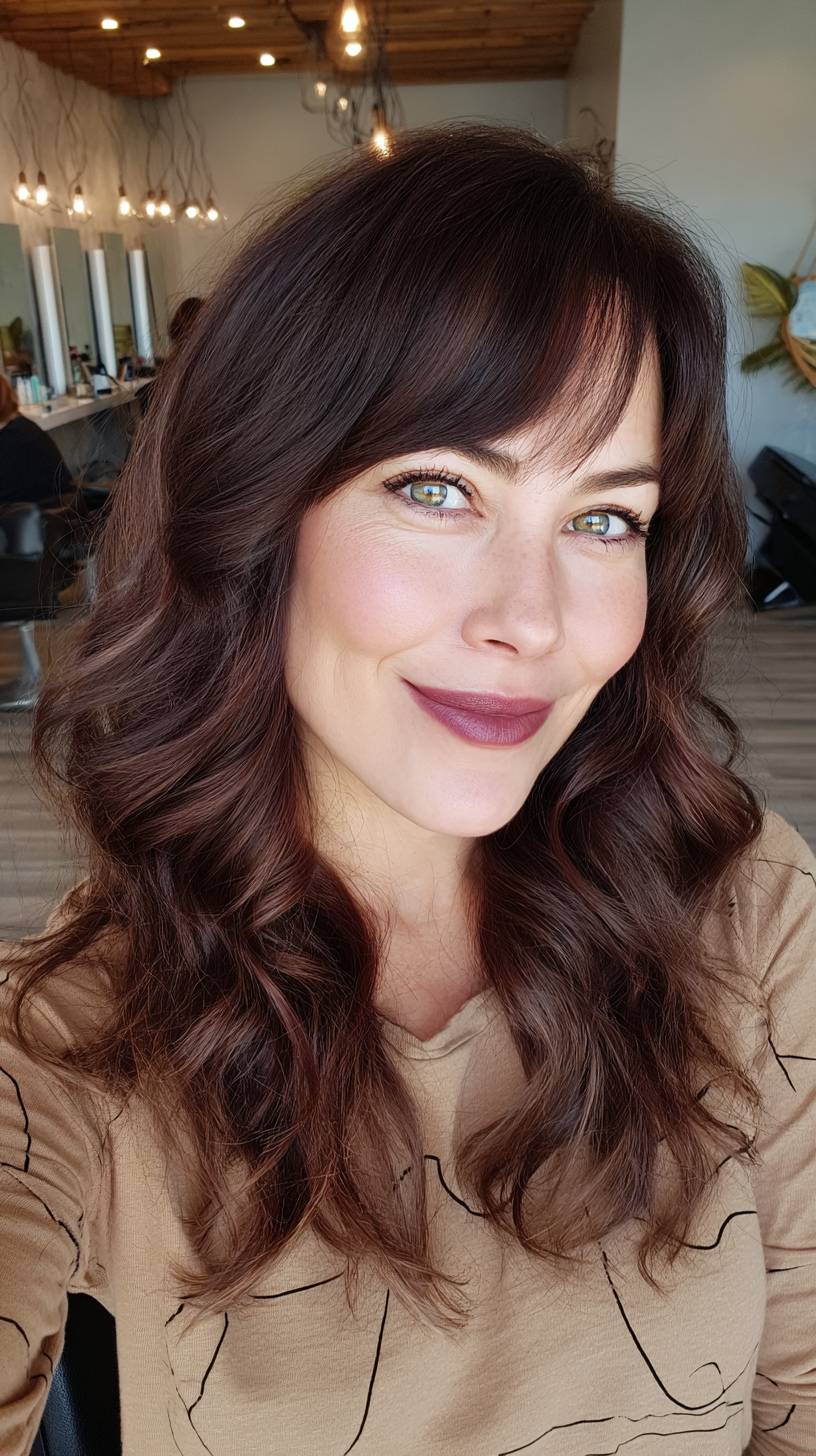 Rich Chocolate Curls with Soft Bangs