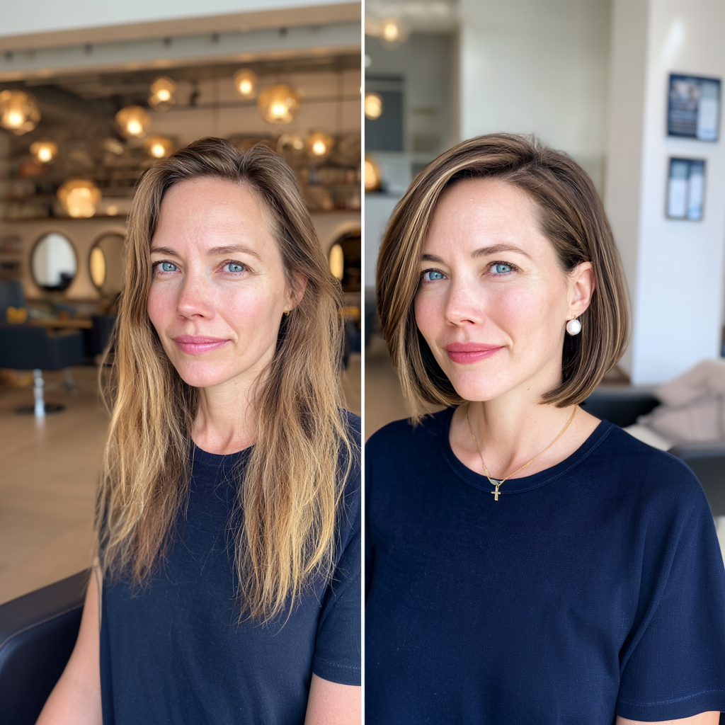 Sleek Brunette Bob with Blonde Highlights