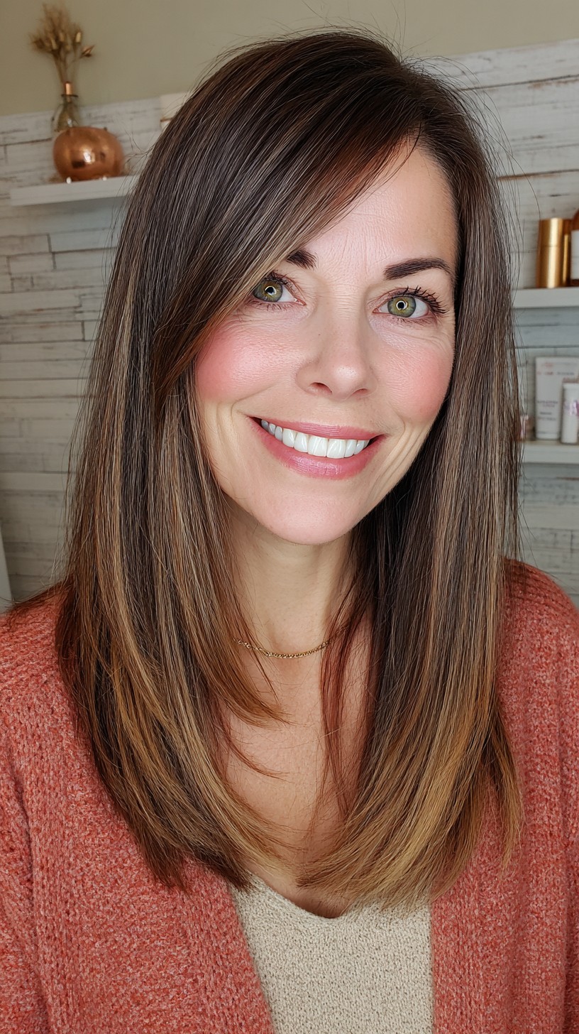 Sleek Chestnut Mane with Soft Blonde Tips