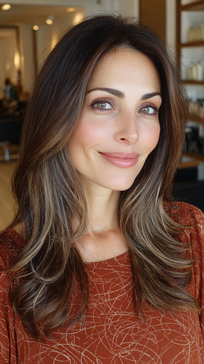 Sleek Chestnut Waves with Dimensional Highlights